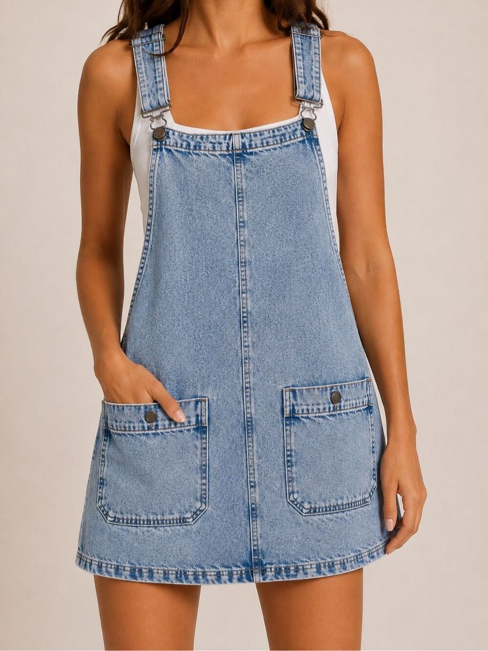 Free People We The Free Denim Overall Dress XS Acid Wash Mini Pinafore Y2K